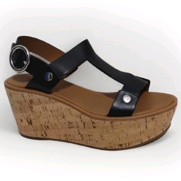 NEW Frye Black Dahlia Rivet Wedge Platform Sandals US 8.5 MSRP $458 - Picture 1 of 14